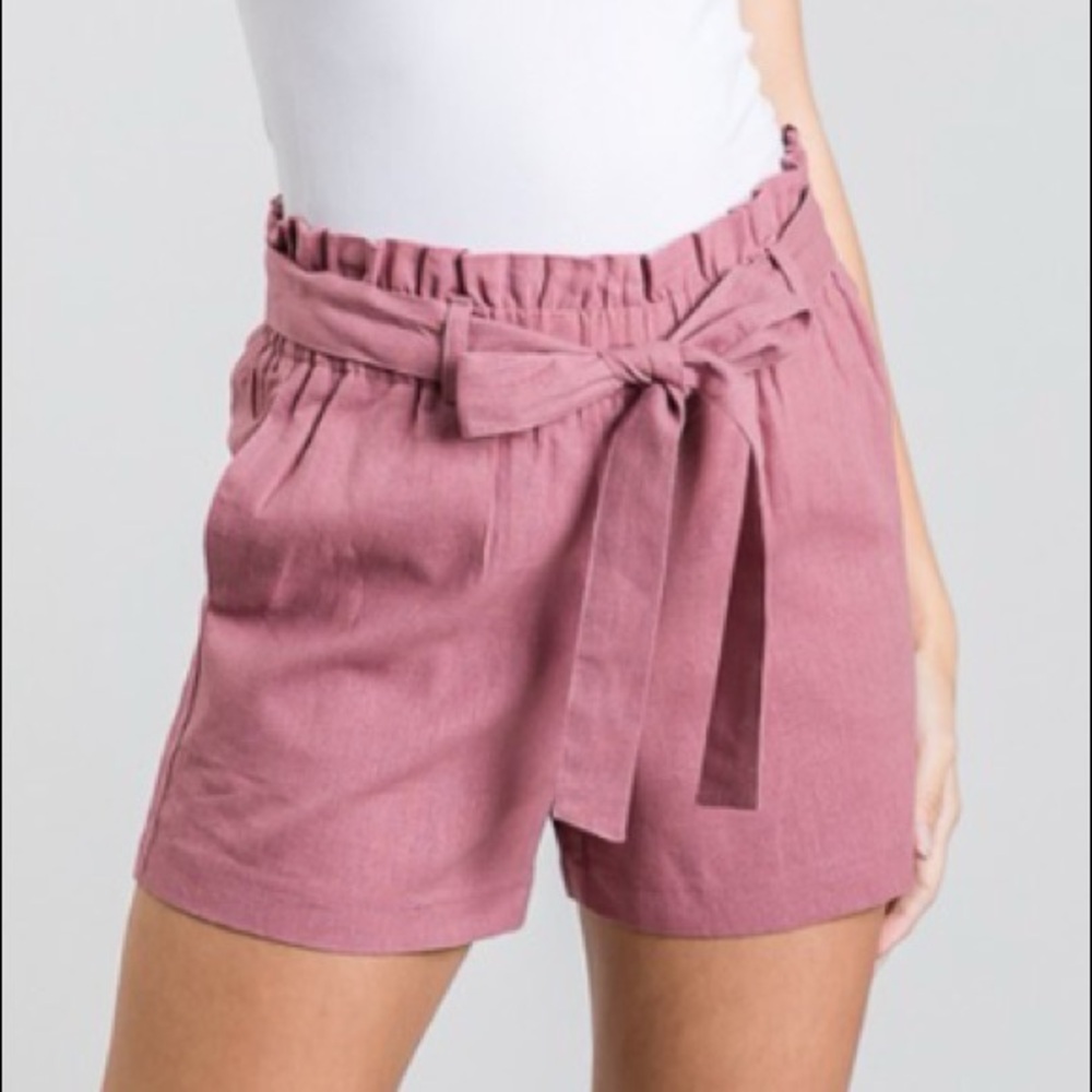 Have Los Angeles Mauve Linen Blend Paperbag Waist Shorts‎ Size M